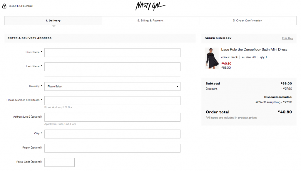 Nasty Gal: Checkout Page